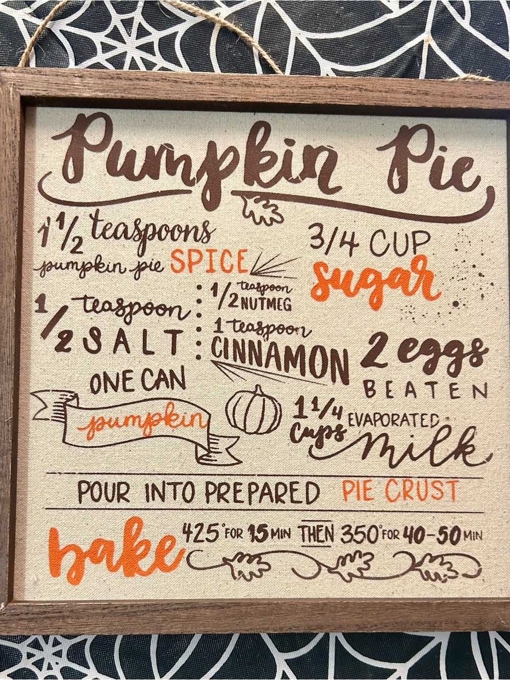 Pumpkin Pie Recipe Sign